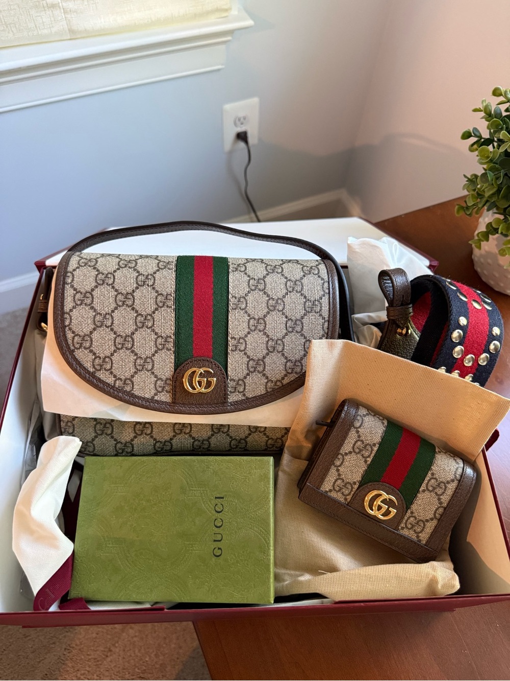 Gucci NWT Ophidia Small Shoulder Bag changeable Strap & Ophidia Card Case Wallet
